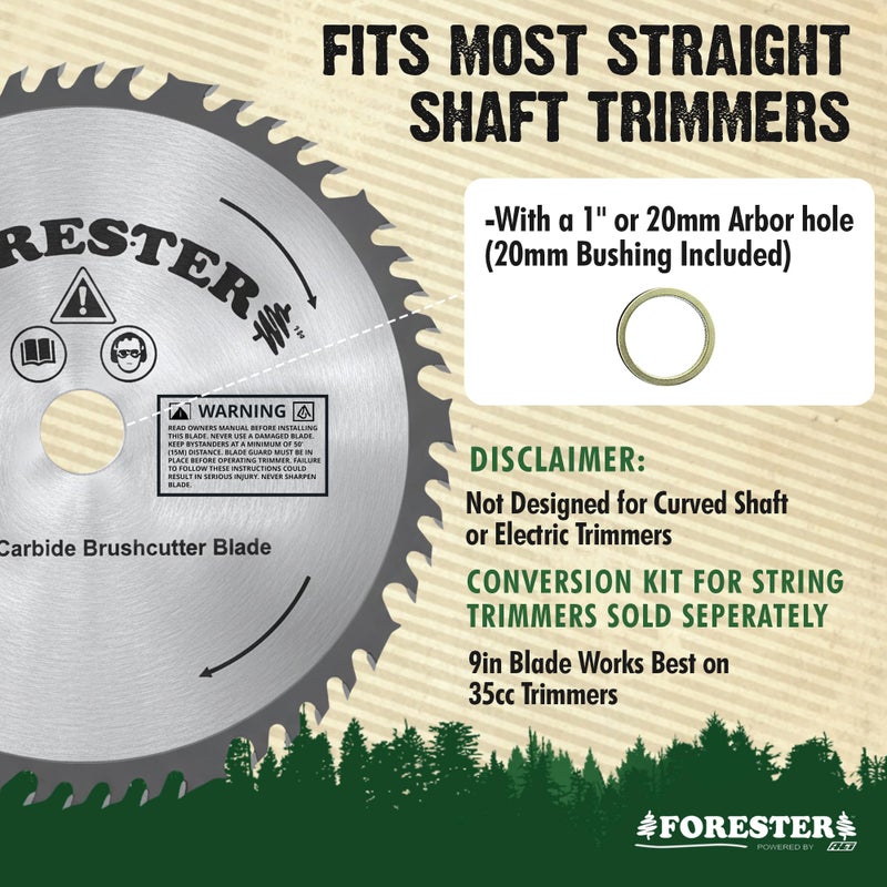 FORESTER Carbide Tip Brush Cutter Blade - 9in x 50 Teeth | Fits Most Straight Shaft Trimmers | Conversion Kit Sold Separately - Image 2